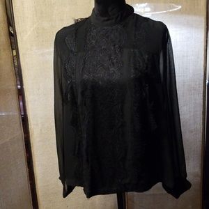 Black Lace Blouse with neck tie.